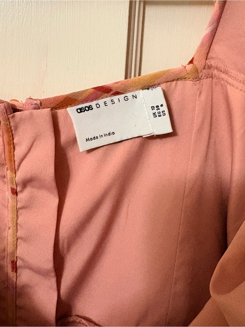 ASOS Peach Plaid Jumpsuit with Puff Sleeves - Picture 5 of 6